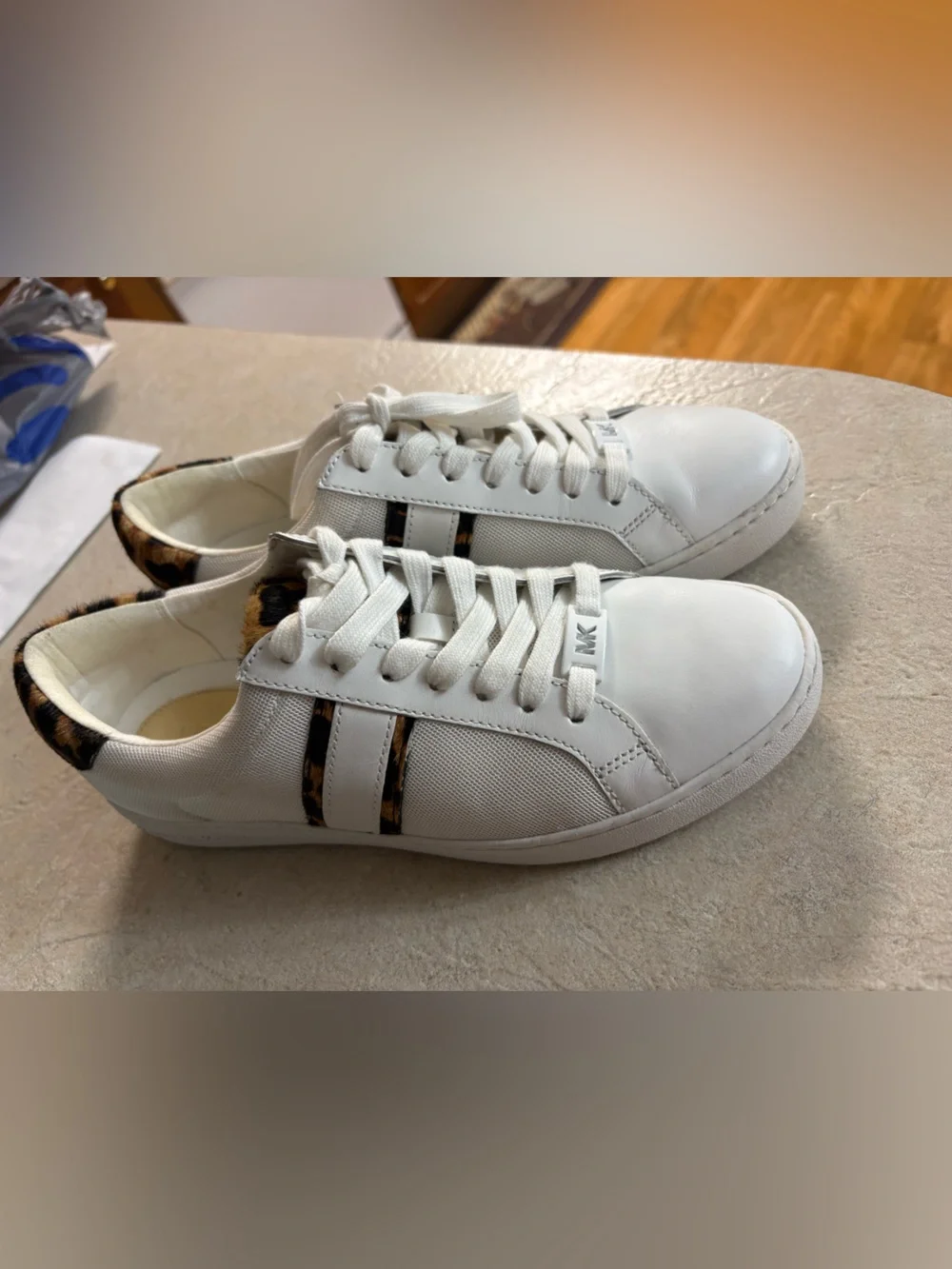 Michael Kors White Sneakers with Leopard Trim